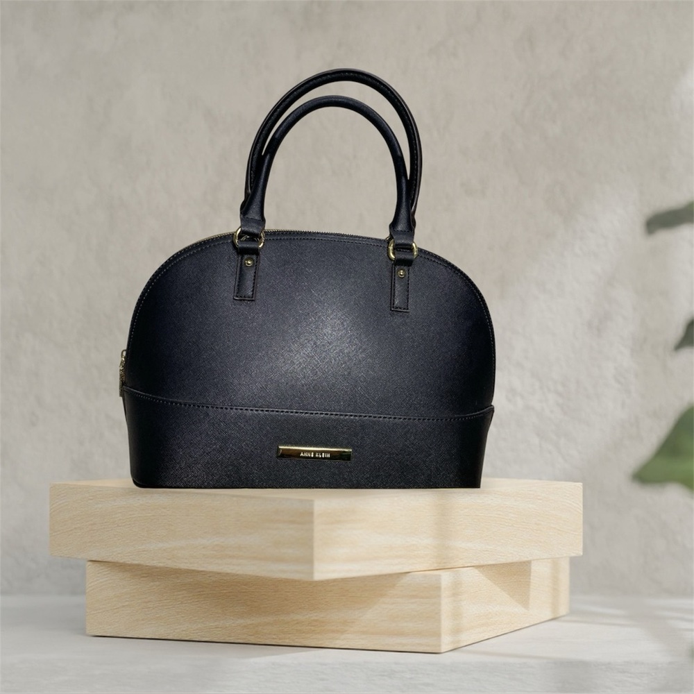 Anne Klein Elegant Black Structured Dome Satchel
